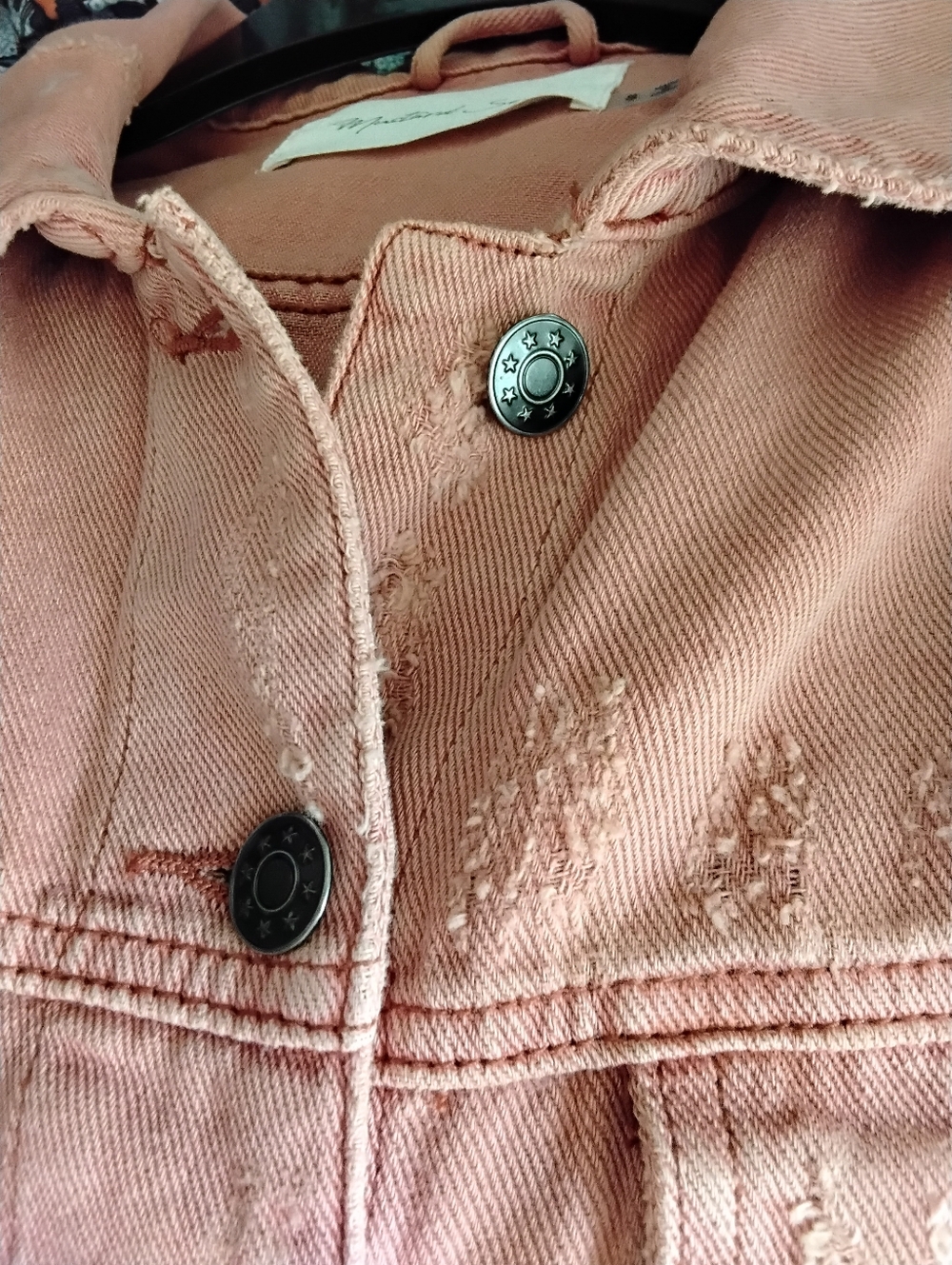 Mustard Seed Women's Distressed Denim Jacket - Peach Small - Picture 5 of 5